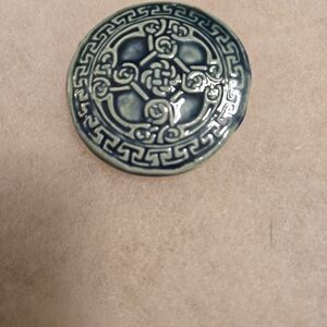 Blue Ceramic Celtic Etched Brooch